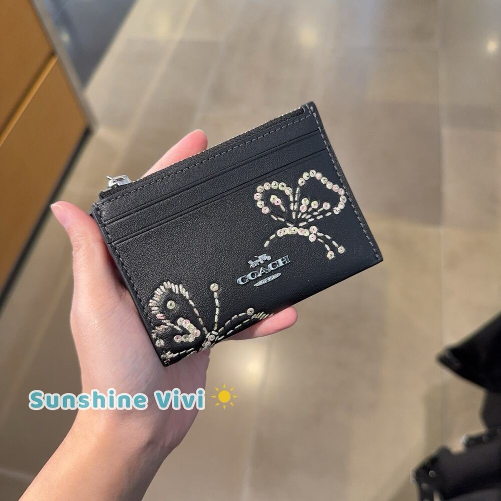 NWT Coach Mini Skinny Id Case With Butterfly Print CCM78 Black
